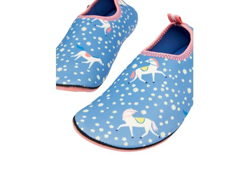 Joules Junior Beacon Printed Neoprene Slip On Shoe - Blue Horses-1
